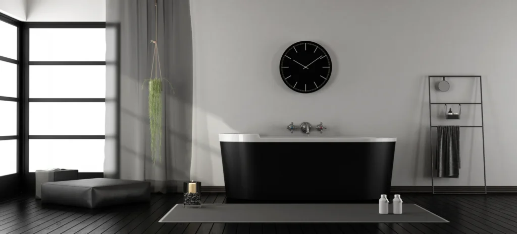 Modern bathroom with black bathtub minimalist bathroom with modern black bathtub 3d rendering